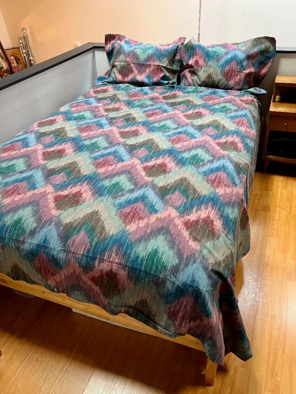 Vintage 80s Southwestern Ikat Print Duvet Cover & Pillow Shams Full/Queen